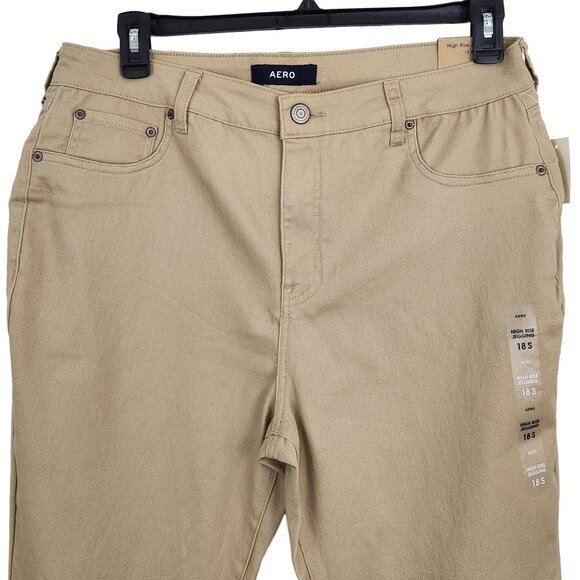 Aeropostale High Rise Pants Women's Plus 18 Short Tan Stretch Jegging Skinny New - Picture 3 of 10